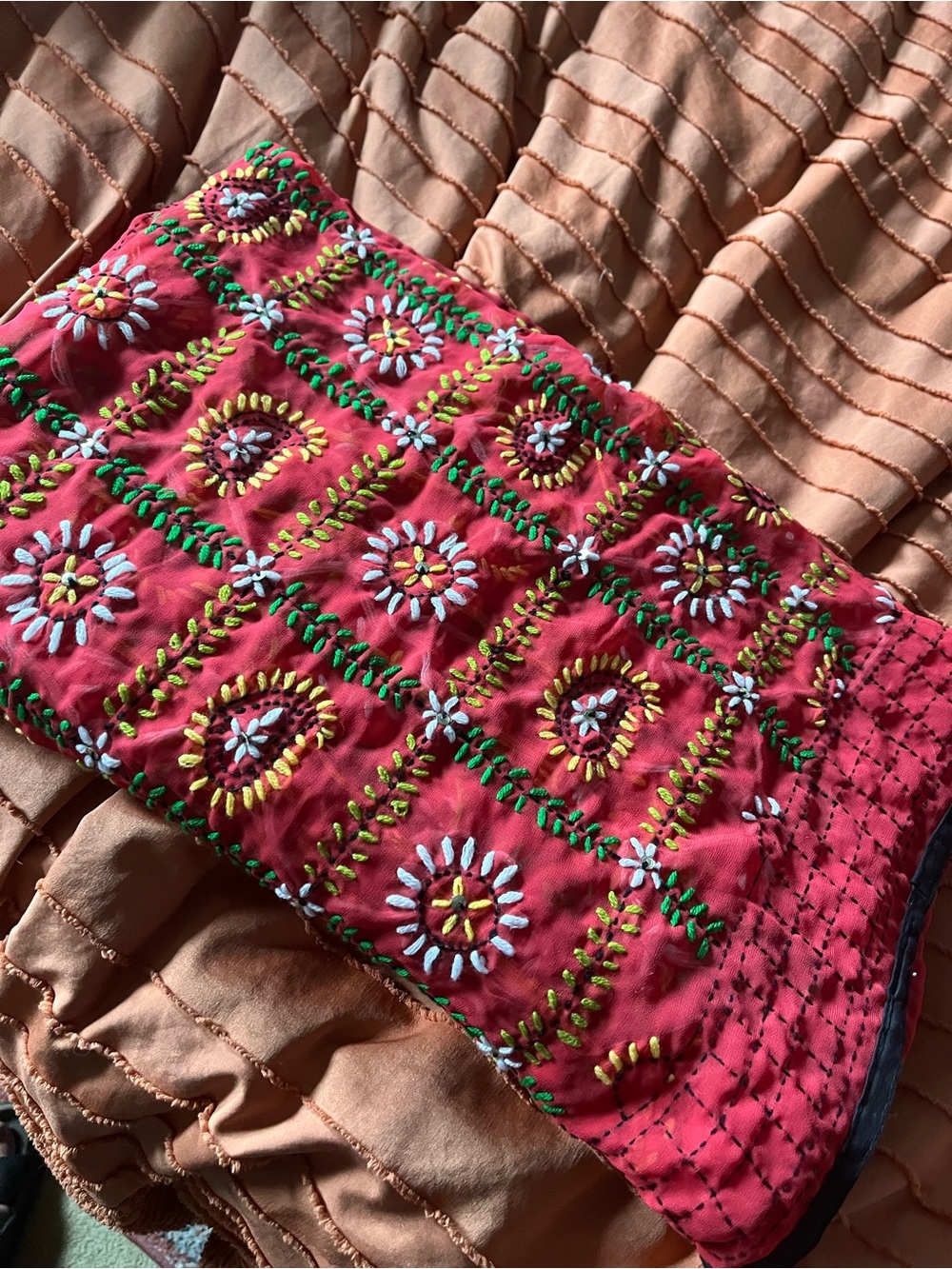 NWT Sundance Large Embroidered scarf Tolani boho chic rust wrap, oversize